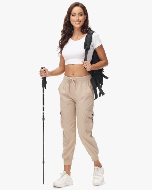 Women's Cargo Hiking Pants Quick Dry Lightweight Elastic Waist Button Pockets Joggers Athletic Sweatpants Travel Casual