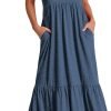 ANRABESS Women's Summer Casual Sleeveless V Neck Swing Dress Fit & Flare Flowy Tiered Maxi Beach Sundress with Pockets