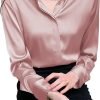 61CNyW4O3pL._AC_SL1500 Women's Satin Blouse Fashion Long Sleeve Satin Silk Shirt Work Office Top Casual Shirt