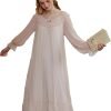 Women's Lace  Nightgown Long Sleeve Sleepwear Nightdress
