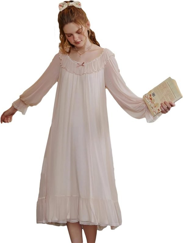 Women's Lace  Nightgown Long Sleeve Sleepwear Nightdress