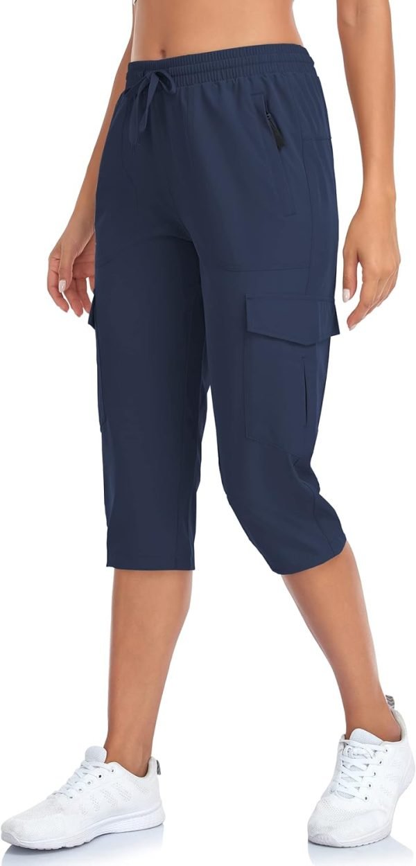 Women's Hiking Cargo Capri Pants Lightweight Quick Dry Joggers Outdoor Casual Travel Capris with Zipper Pockets