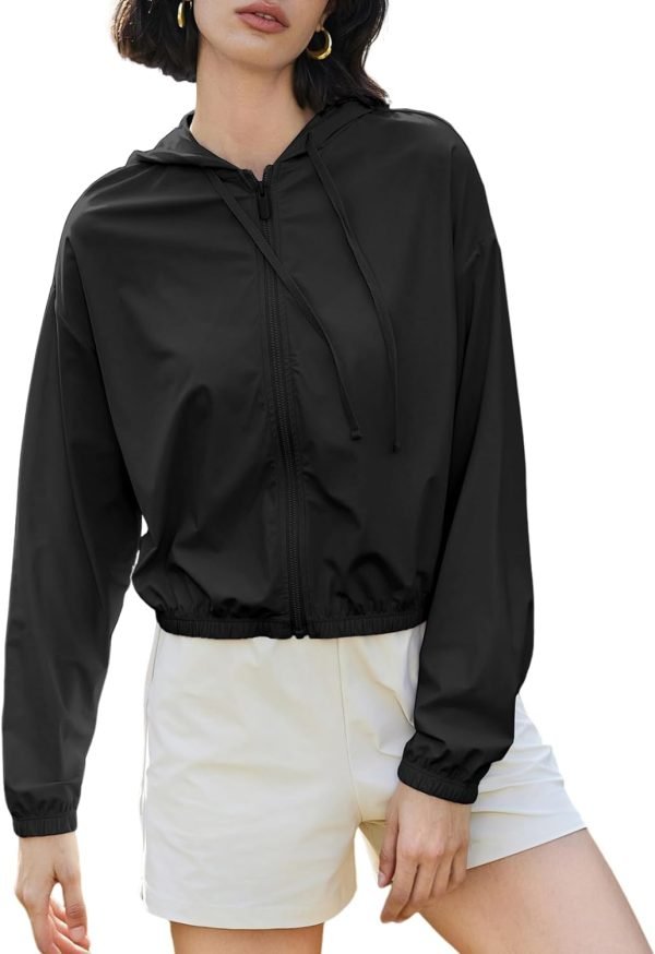 Women's UPF 50+ UV Sun Protection Cropped Jackets Athletic Running Workout Shirts Zip Up Hoodie Outdoor Jackets
