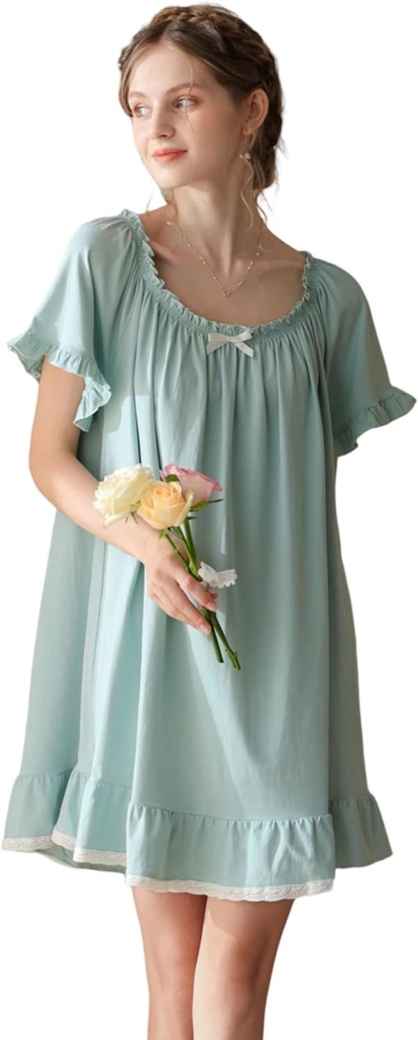 Women's Cotton Nightgowns Vintage Lightweight Gown Sets Short Sleeve Princess Nightdress