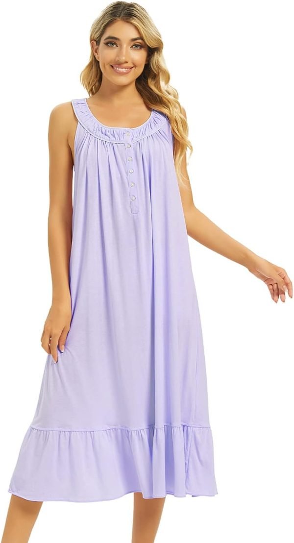 Cotton Nightgown for Women Sleeveless Loungewear Comfy Soft Sleepwear Long Sleepdress Loose Full Length Nightdress