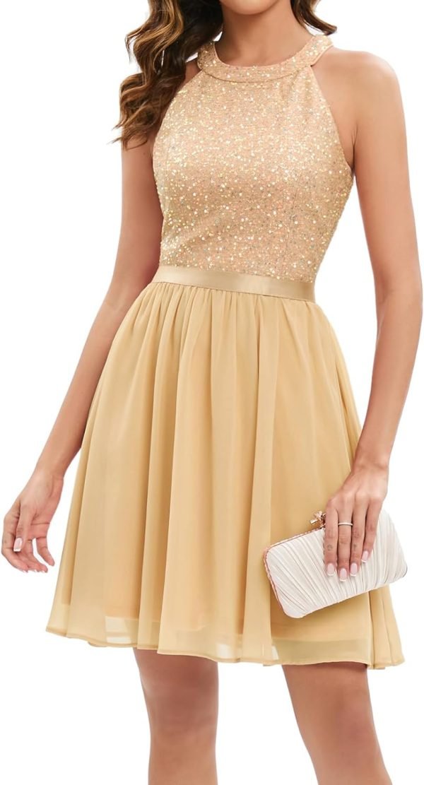 Sequin Halter Prom Dress for Women Party Night Elegant Wedding Bridesmaid Dresses