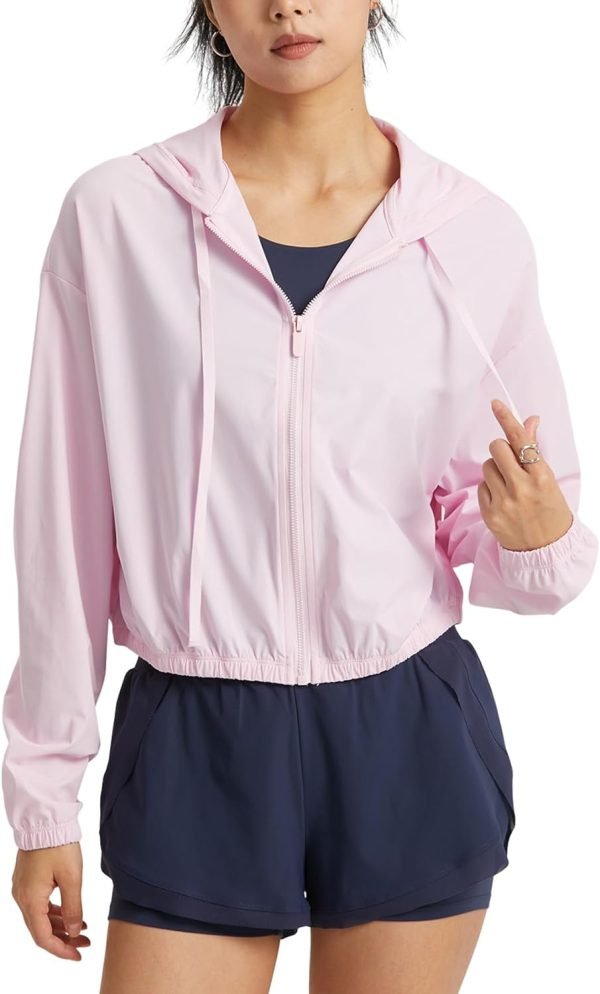 Women's UPF 50+ UV Sun Protection Cropped Jackets Athletic Running Workout Shirts Zip Up Hoodie Outdoor Jackets