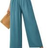 61KBYlfHLsL._AC_SL1500 JASAMBAC Women's Capri Linen Wide Leg Pants Summer Boho Wide Leg Pants Smocked High-Rise Waist Casual Beach Pants with Pocket