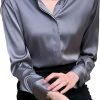 61NS2YO25VS._AC_SL1500 Women's Satin Blouse Fashion Long Sleeve Satin Silk Shirt Work Office Top Casual Shirt
