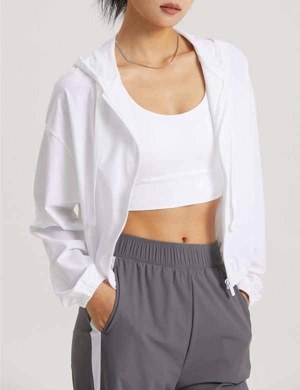 Women's UPF 50+ UV Sun Protection Cropped Jackets Athletic Running Workout Shirts Zip Up Hoodie Outdoor Jackets