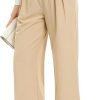 Women's Casual Striped High Waisted Wide Leg Pants Elastic Waist Loose Fit Trousers
