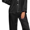 Silk Satin Pajamas Set for Women 2 Piece Soft Long Sleeve Tops & Bottoms Sleepwear Pj Lounge Set S-XXL