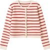 Women's Lightweight Striped Loose Sweater Polo V Neck Knitted Lapel Shirt Casual Color Block Top with Cream Background