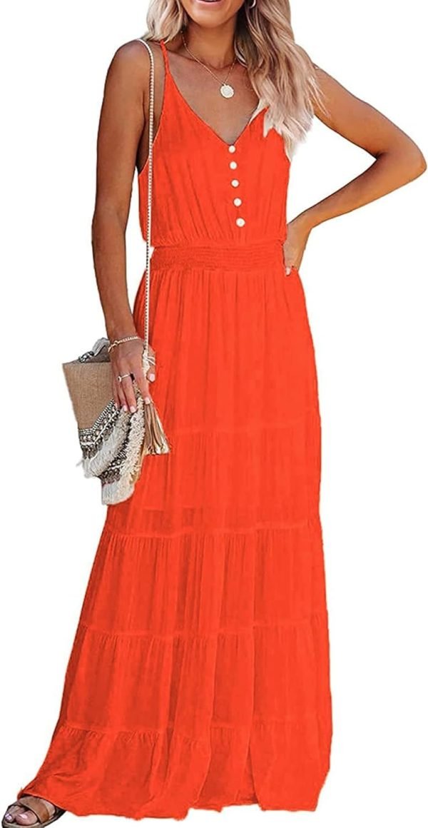 Womens Summer Spaghetti Strap Sleeveless High Waist Beach Long Maxi Sun Dress