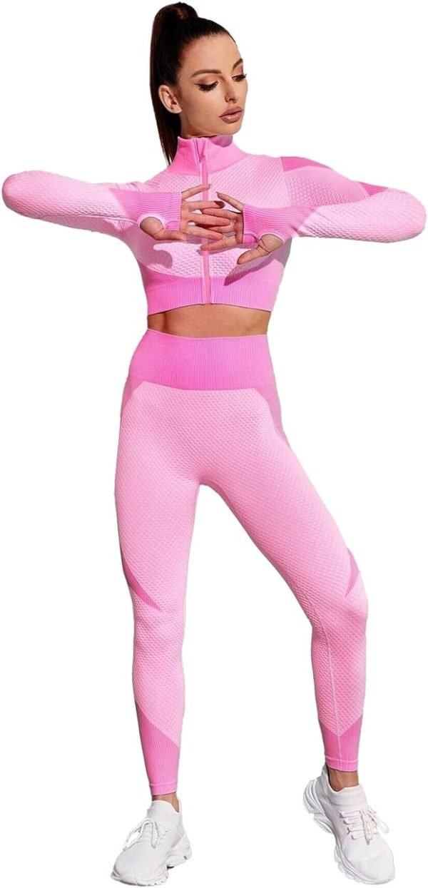 Women's 3 Piece Outfits Tracksuit Workout Set Sports Bra High Waist Yoga Gym Leggings and Crop Top