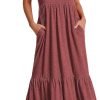 ANRABESS Women's Summer Casual Sleeveless V Neck Swing Dress Fit & Flare Flowy Tiered Maxi Beach Sundress with Pockets