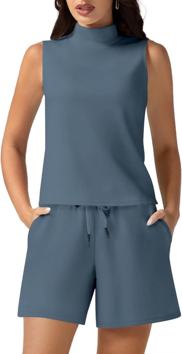 Women's Summer 2 Piece Outfits Mock Neck Tank Top High Waisted Shorts Lounge Sets 2024 Fashion Tracksuit