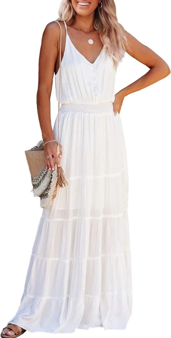 Womens Summer Spaghetti Strap Sleeveless High Waist Beach Long Maxi Sun Dress