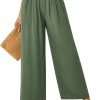61ZwjSmdsdL._AC_SL1500 JASAMBAC Women's Capri Linen Wide Leg Pants Summer Boho Wide Leg Pants Smocked High-Rise Waist Casual Beach Pants with Pocket