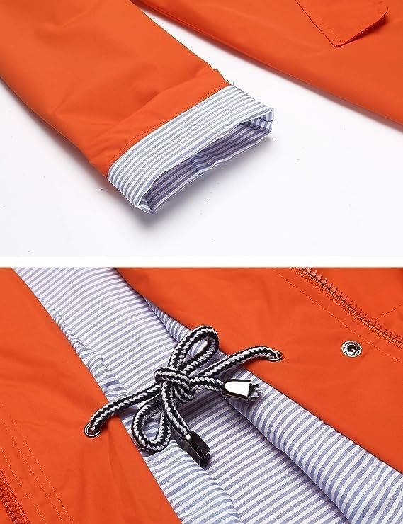 61bVWjWOBXL._AC Rain Jacket Women Striped Lined Hooded Lightweight Raincoat Outdoor Waterproof Windbreaker