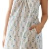 Womens Ruffle Nightgown Cotton Sleeveless Nightdress Soft Printed Night gown with Pockets