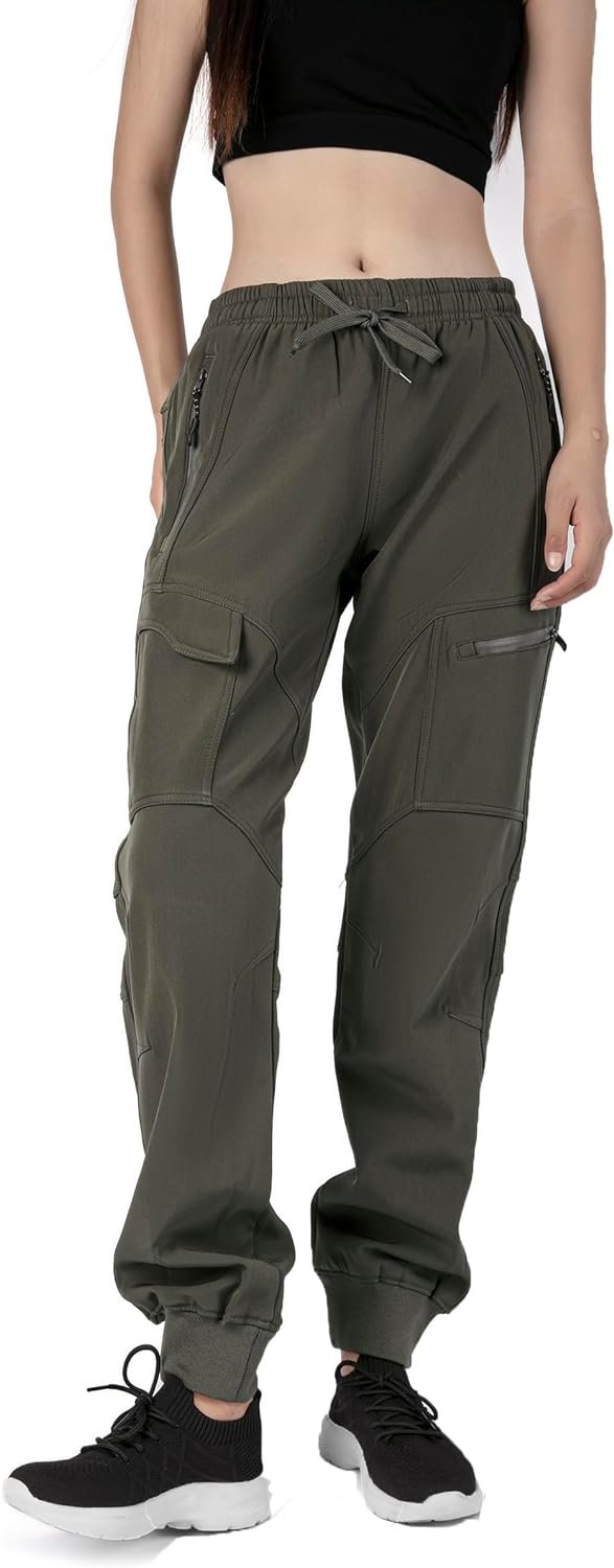 Women's Athletic Hiking Cargo Joggers Pants Outdoor Workout Lightweight Quick Dry UPF 50 Zipper Pockets