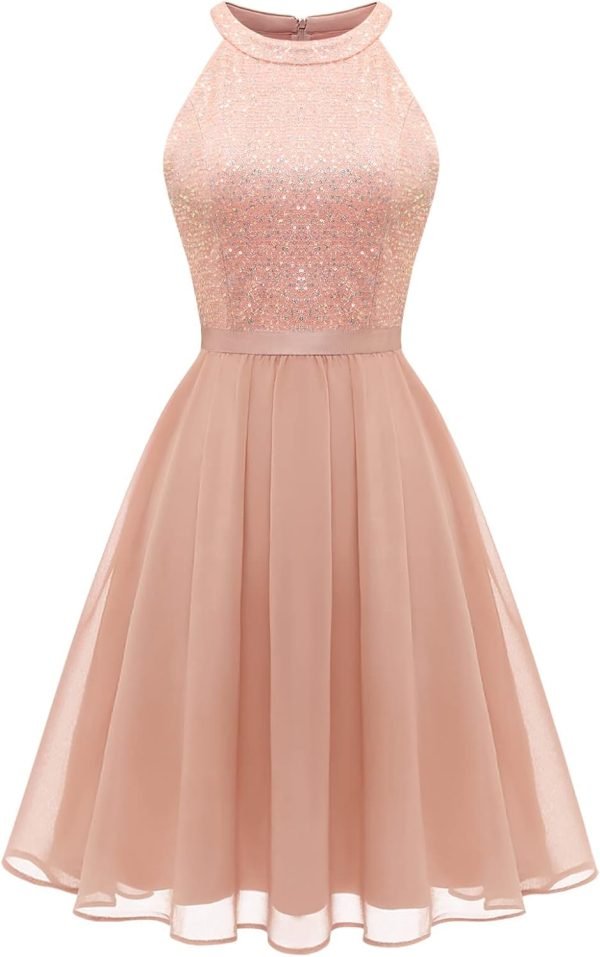 Sequin Halter Prom Dress for Women Party Night Elegant Wedding Bridesmaid Dresses