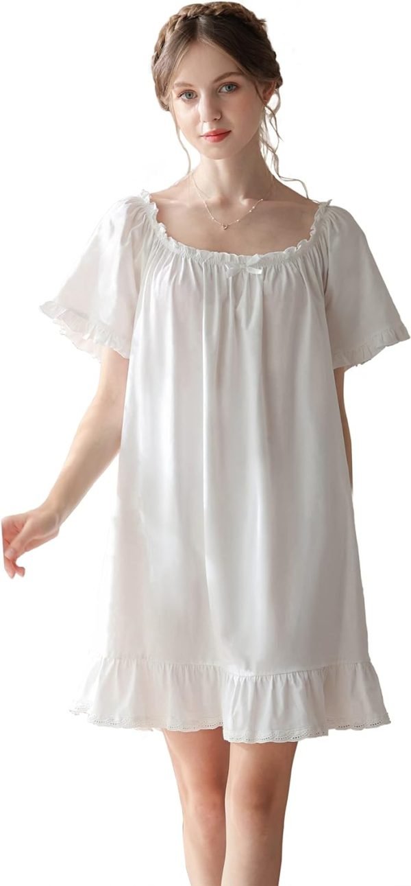 Women's Cotton Nightgowns Vintage Lightweight Gown Sets Short Sleeve Princess Nightdress