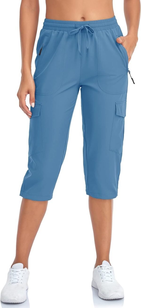 Women's Hiking Cargo Capri Pants Lightweight Quick Dry Joggers Outdoor Casual Travel Capris with Zipper Pockets