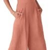 ANRABESS Women's Summer Wide Leg Linen Jumpsuits Dressy V Neck Sleeveless Casual Pants Rompers 2024 Vacation Beach Outfits