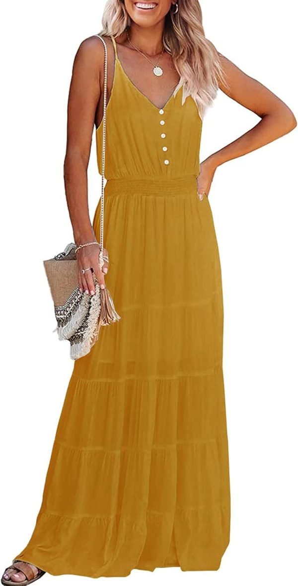 Womens Summer Spaghetti Strap Sleeveless High Waist Beach Long Maxi Sun Dress