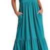 ANRABESS Women's Summer Casual Sleeveless V Neck Swing Dress Fit & Flare Flowy Tiered Maxi Beach Sundress with Pockets
