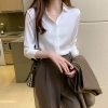 61kBkgPGDeS._AC_SL1200 Women's Satin Blouse Fashion Long Sleeve Satin Silk Shirt Work Office Top Casual Shirt