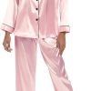 Women's Silk Satin Pajamas Set Long Sleeve Sleepwear Soft Pjs Set Two Piece Button Down Loungewear Pj Set