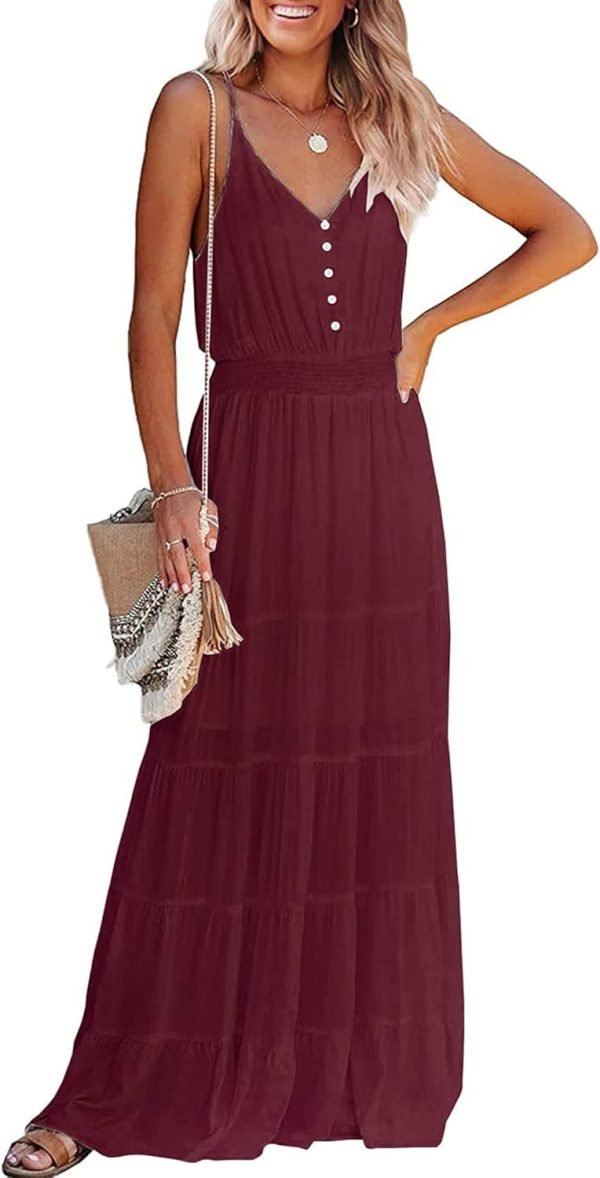 Womens Summer Spaghetti Strap Sleeveless High Waist Beach Long Maxi Sun Dress