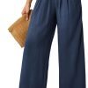 61lhfOI5HCL._AC_SL1500 JASAMBAC Women's Capri Linen Wide Leg Pants Summer Boho Wide Leg Pants Smocked High-Rise Waist Casual Beach Pants with Pocket