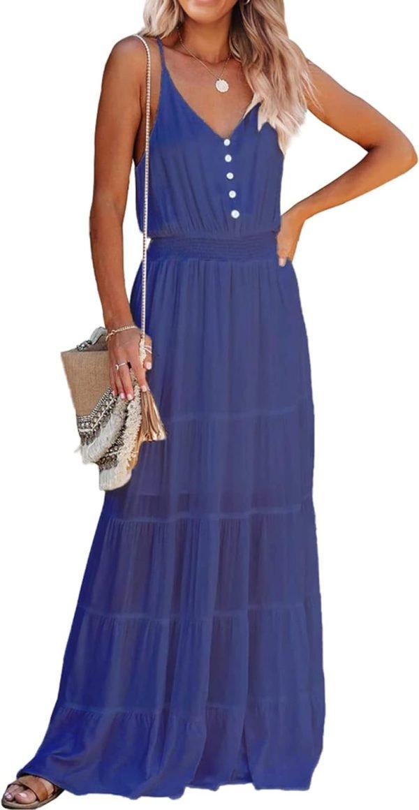 Womens Summer Spaghetti Strap Sleeveless High Waist Beach Long Maxi Sun Dress