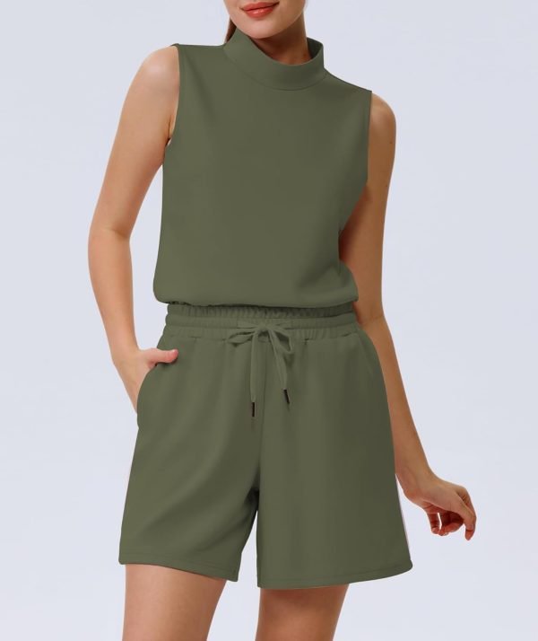 Women's Summer 2 Piece Outfits Mock Neck Tank Top High Waisted Shorts Lounge Sets 2024 Fashion Tracksuit