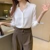 61rZifjiGfS._AC_SL1200 Women's Satin Blouse Fashion Long Sleeve Satin Silk Shirt Work Office Top Casual Shirt