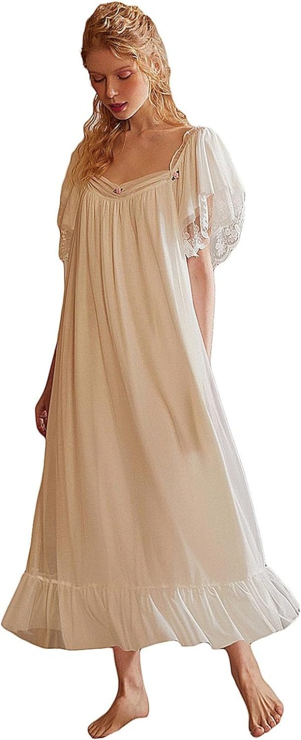 Women's Lace  Nightgown Long Sleeve Sleepwear Nightdress