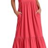 ANRABESS Women's Summer Casual Sleeveless V Neck Swing Dress Fit & Flare Flowy Tiered Maxi Beach Sundress with Pockets