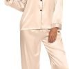 Silk Satin Pajamas Set for Women 2 Piece Soft Long Sleeve Tops & Bottoms Sleepwear Pj Lounge Set S-XXL