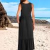 ANRABESS Women's Summer Casual Sleeveless V Neck Swing Dress Fit & Flare Flowy Tiered Maxi Beach Sundress with Pockets