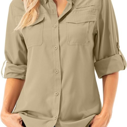 Womens UPF 50+ UV Sun Protection Safari Shirts Long Sleeve Outdoor Cool Quick Dry Fishing Hiking Gardening Shirts