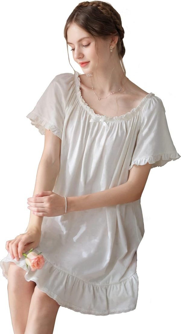 Women's Cotton Nightgowns Vintage Lightweight Gown Sets Short Sleeve Princess Nightdress