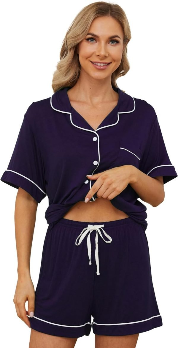 Womens Pajama Sets Short Sleeve Sleepwear Soft Button Down Nightwear Lounge Pj Set XS-XXL