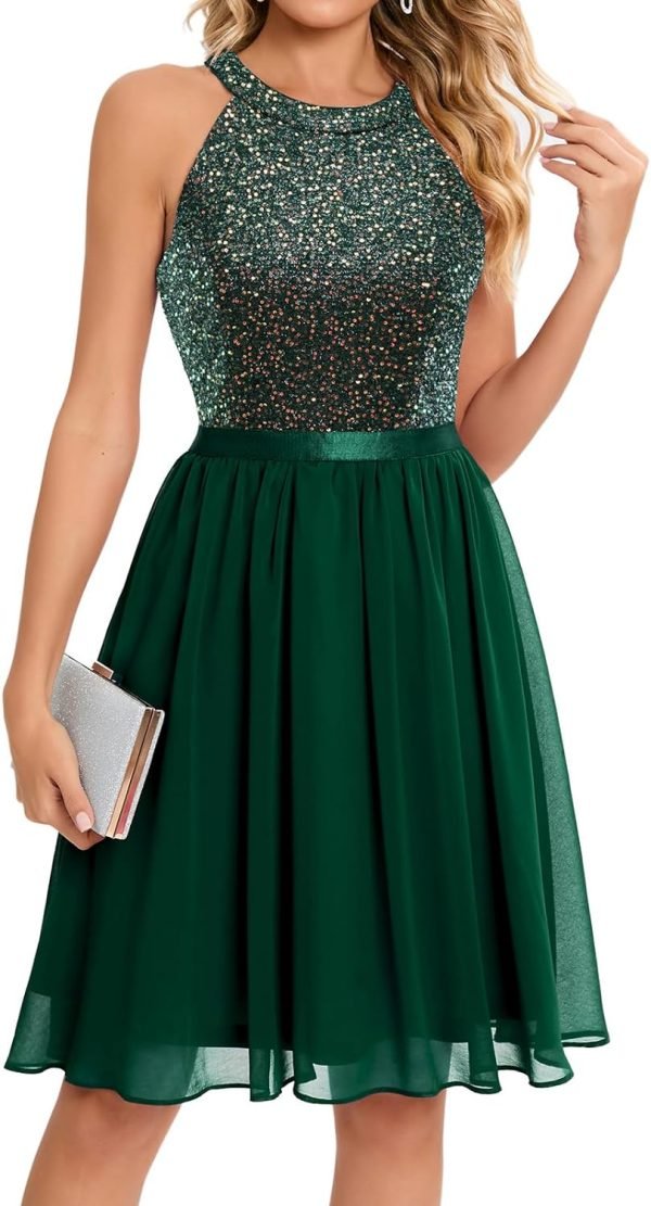 Sequin Halter Prom Dress for Women Party Night Elegant Wedding Bridesmaid Dresses