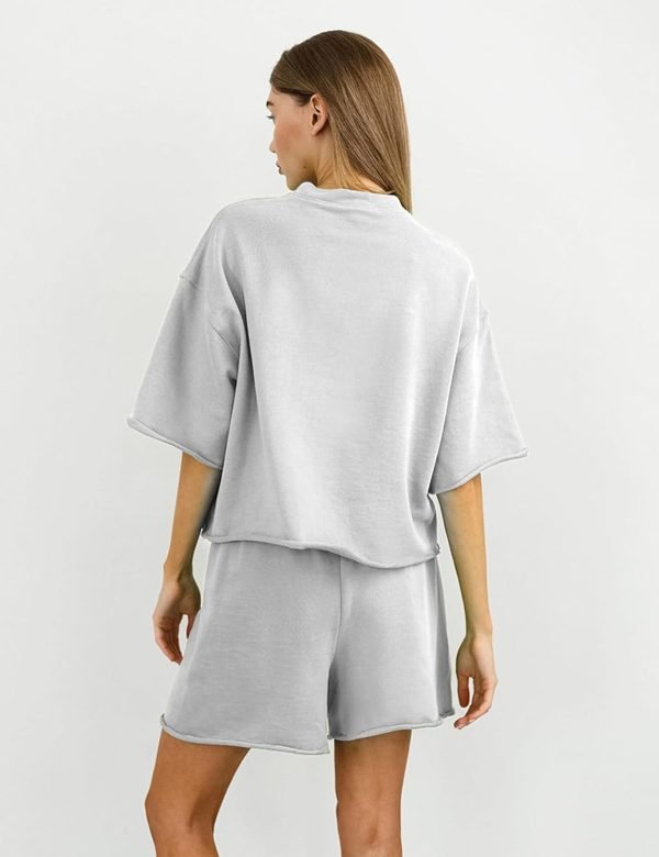 Women's 2 Piece Outfits Lounge Sets Crew Neck Short Sleeve Pullover Tops High Waisted Shorts Tracksuits