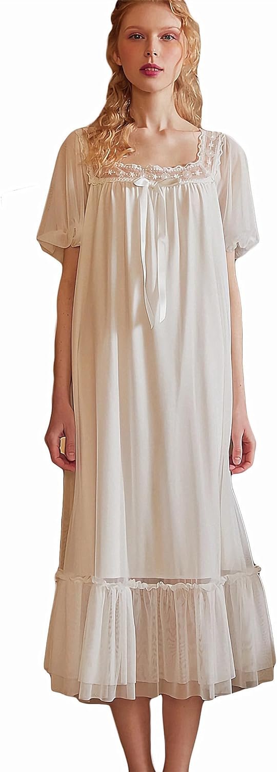 Women's Lace  Nightgown Long Sleeve Sleepwear Nightdress