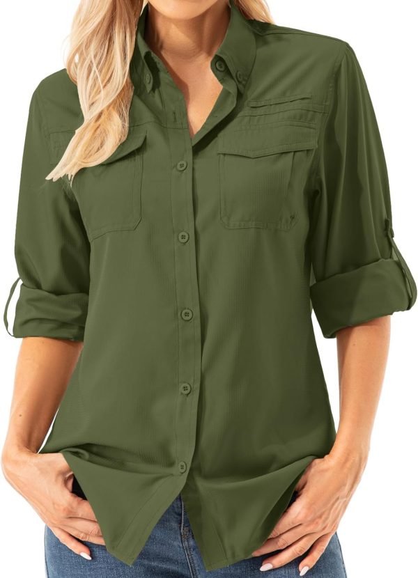 Womens UPF 50+ UV Sun Protection Safari Shirts Long Sleeve Outdoor Cool Quick Dry Fishing Hiking Gardening Shirts